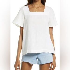 Madewell Women’s Size Small White Harlow Textured Top Short Sleeve Blouse